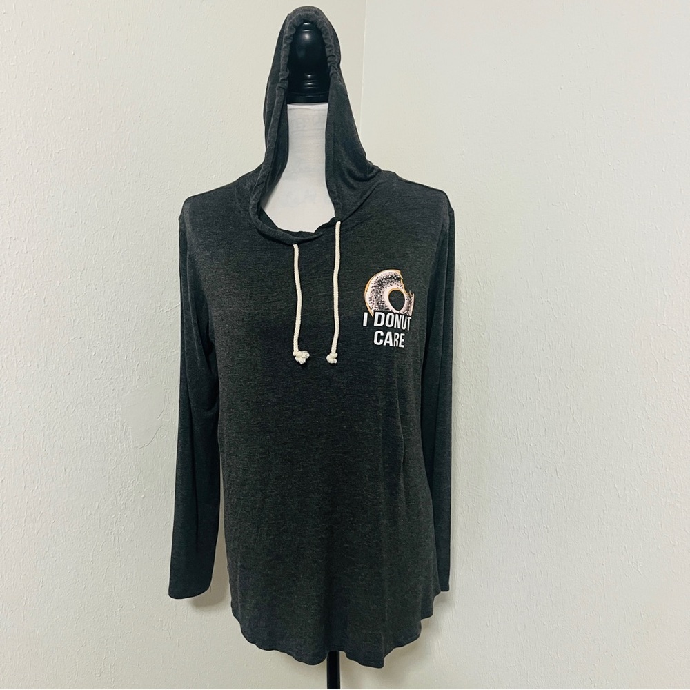 French Pastry Size XL Charcoal Graphic “I DONUT CARE” Hoodie Lightweight - Picture 2 of 6